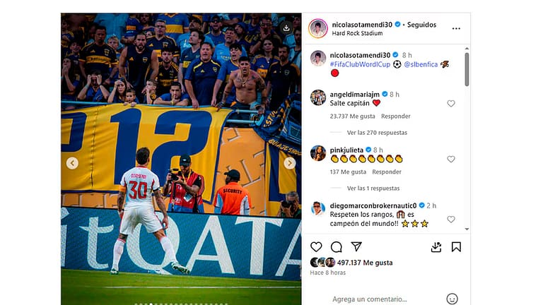 El sugestivo posteo de Nicolás Otamendi tras su gol a Boca Juniors que le permitió a Benfica rescatar un empate en el Mundial de Clubes